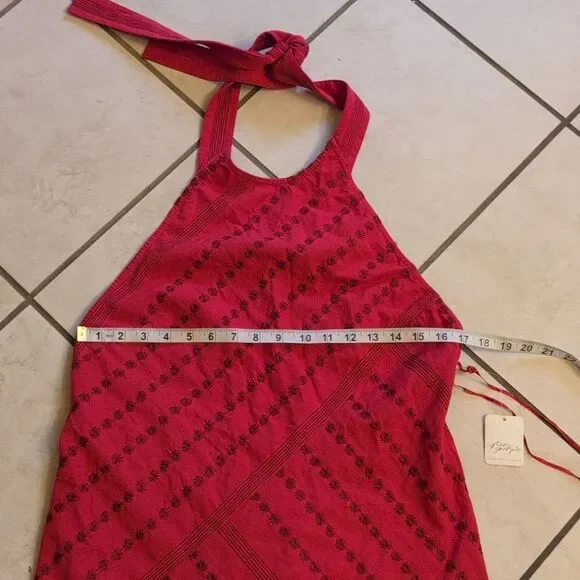 NWT Free People Juni Mini Dress Red Embroidered Cross Back  Size M - Picture 7 of 10